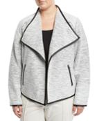 Faux-leather Piped Flyaway Jacket,