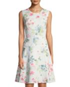 Floral Jacquard Sleeveless Fit-and-flare Dress