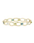 18k Gold Rock Candy Oval-link Bangle In Green/blue