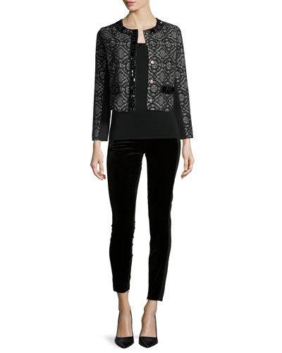 Dressy Cropped Jacket W/ Stone Trim,