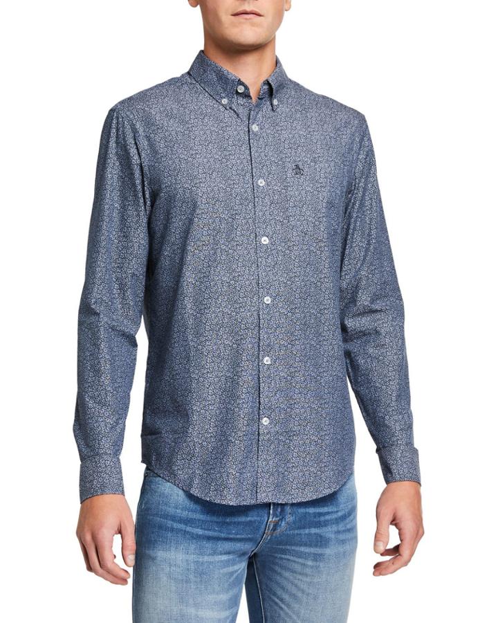 Men's Floral Print Chambray Long-sleeve