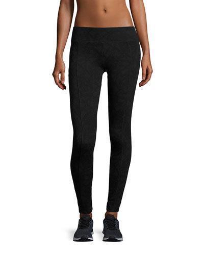 Lace-print Flat-waist Leggings, Black
