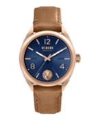 Men's 44mm Guilloche Watch W/ Leather Strap, Blue/tan