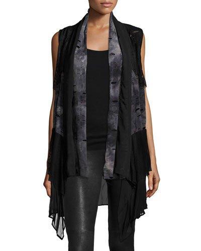 Tie-dye Panel Sleeveless Cardigan, Black