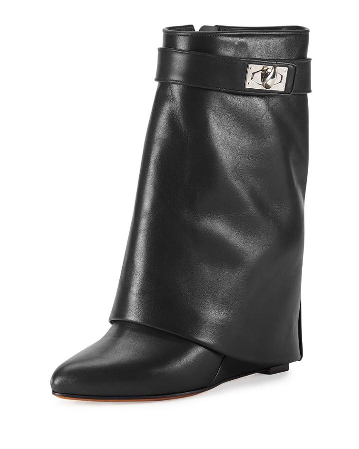 Calfskin Shark-lock Fold-over Bootie