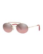 Semi-rimless Oval Mirrored Sunglasses W/ Crystal Embellishment