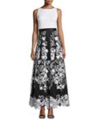 Sleeveless Combo Floral-skirt Dress