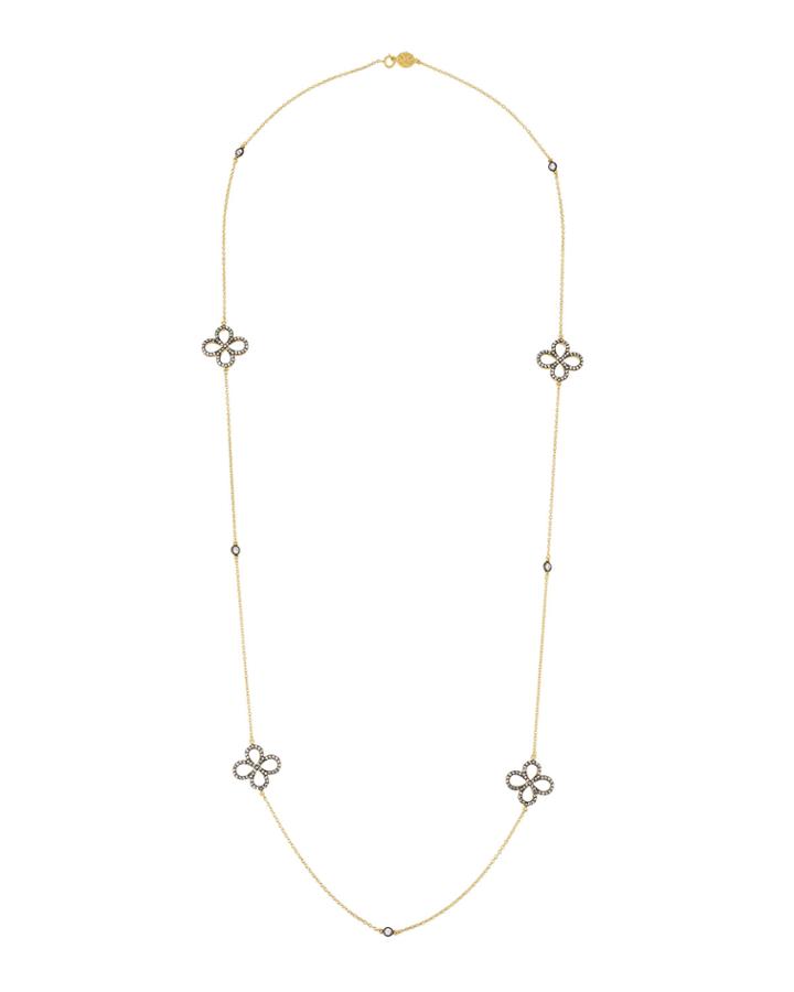 Open Pave-clover Station Long Wrap Necklace,