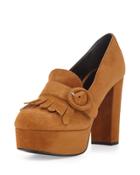 Suede Fringe 110mm Loafer, Caramel