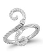 18k White Gold Diamond Filigree-bypass Ring, Size