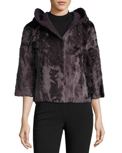 Shearling Hooded 3/4-sleeve Jacket