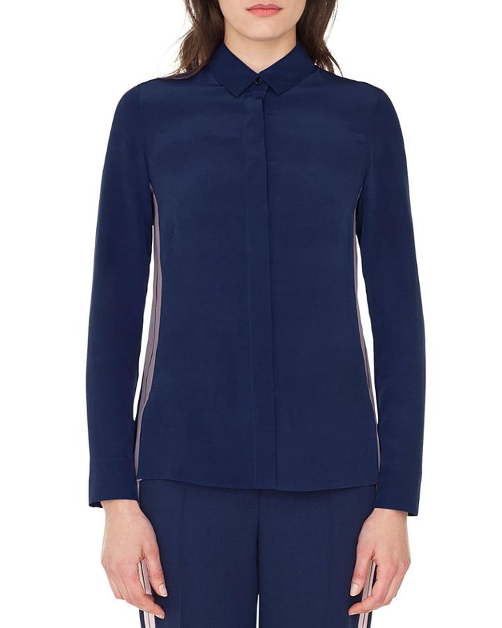 Long-sleeve Button-down Silk Blouse W/ Racing