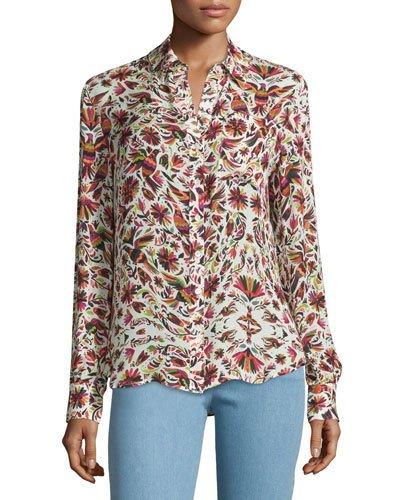Button-down Open-back Blouse, Print