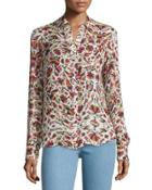 Button-down Open-back Blouse, Print