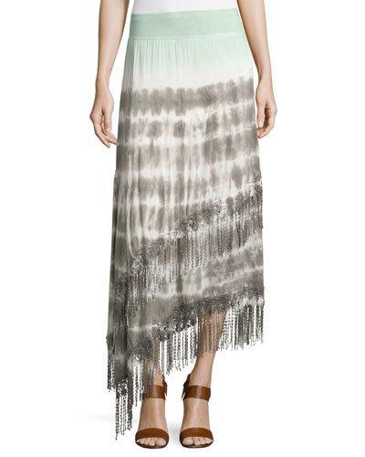 Matilda Tiered Tie-dye Maxi Skirt W/fringe,