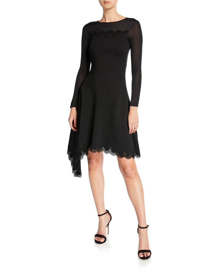 Lace Neck Long-sleeve Knit Dress