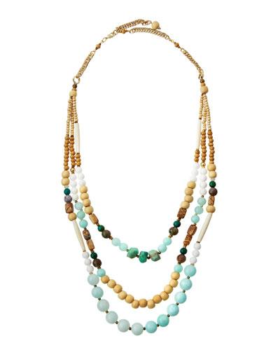 Long Triple-strand Beaded Necklace, Amazonite