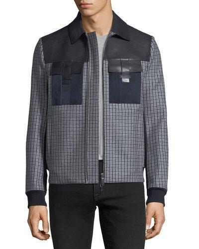Mixed-media Plaid Bomber Jacket
