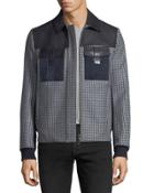 Mixed-media Plaid Bomber Jacket
