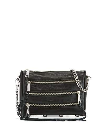 Mini 5-zip Convertible Crossbody Bag, Black