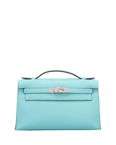 Vintage Swift Kelly Leather Pochette Bag, Blue