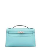 Vintage Swift Kelly Leather Pochette Bag, Blue