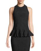 Matte Jacquard Sleeveless Peplum Top