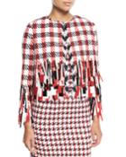Open-front Houndstooth Tweed Jacket With Paillettes