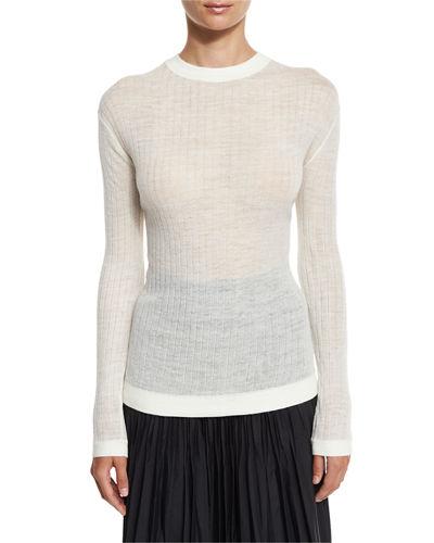 Long-sleeve Sheer Ribbed Pullover