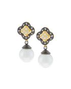 Pave Crystal Clover Pearly Drop Earrings