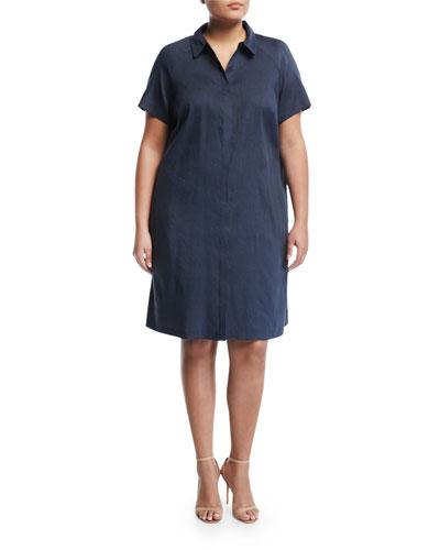 Shaylin Linen-blend Shirtdress, Blue,
