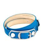 Metallic Edge Leather Wrap Bracelet, Blue