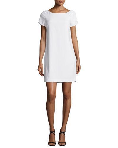 Embellished-back Shift Dress, Bone/black