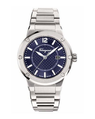 44mm F-80 Men's Brushed Stainless Steel Watch, Blue