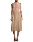 Sleeveless Abstract Lace Dress, Fawn