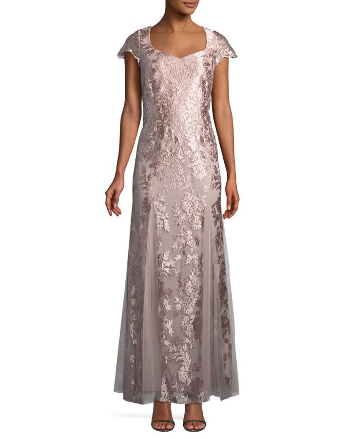 Floral-embroidered Sweetheart Gown