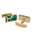 Sculptural Caged Malachite Cuff Links, Gold/green