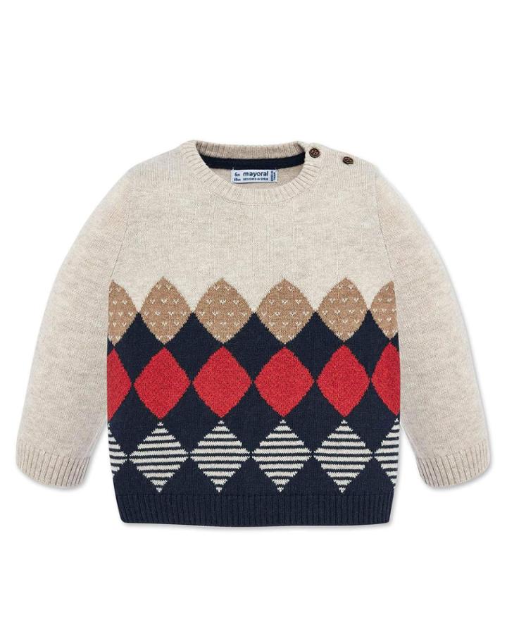 Boy's Mixed Diamond Pattern Knit Sweater, Size