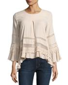 Lace-inset Bell-sleeve Top, Neutral