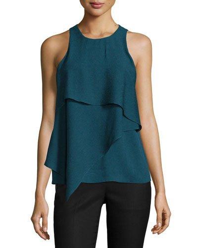 Sleeveless Jewel-neck Tiered Top, Deep