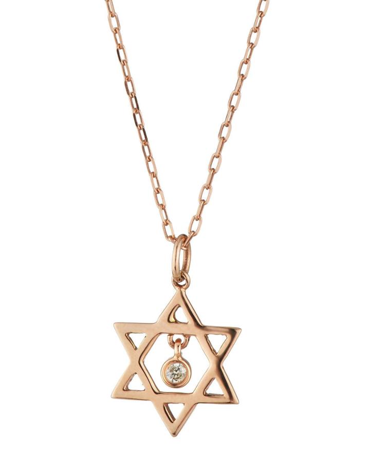 14k Rose Gold Star-of-david & Diamond Necklace