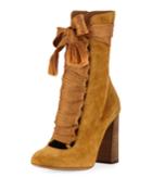 Suede Chunky Lace-up Booties,