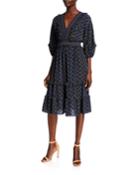 Bubble-sleeve Floral-print Crepe Dress