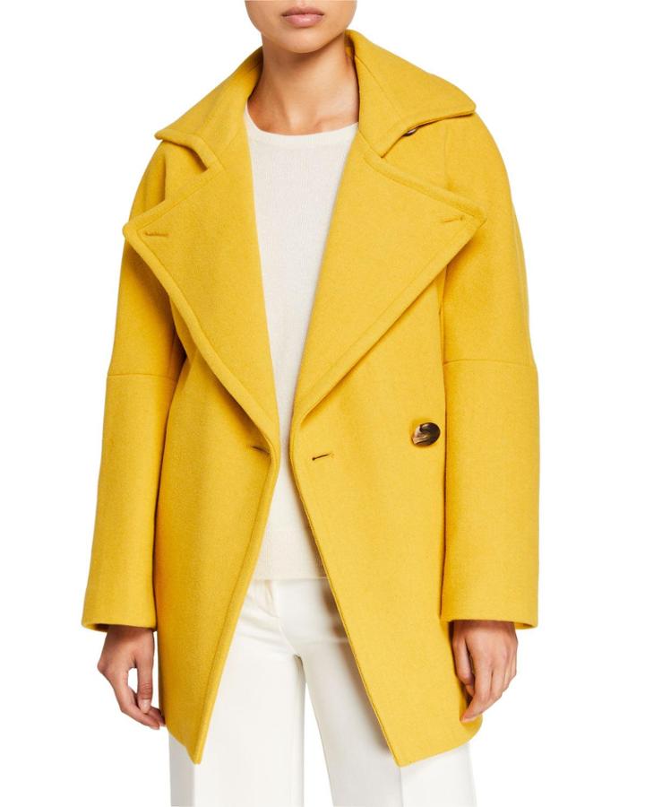 Asymmetrical Short Wool-blend Peacoat