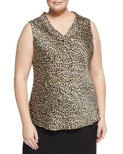 Graphic-print Tie-neck Blouse, White/black,