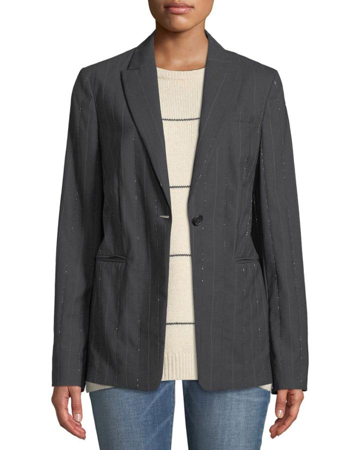 Stretch Wool Pinstripe Blazer Jacket