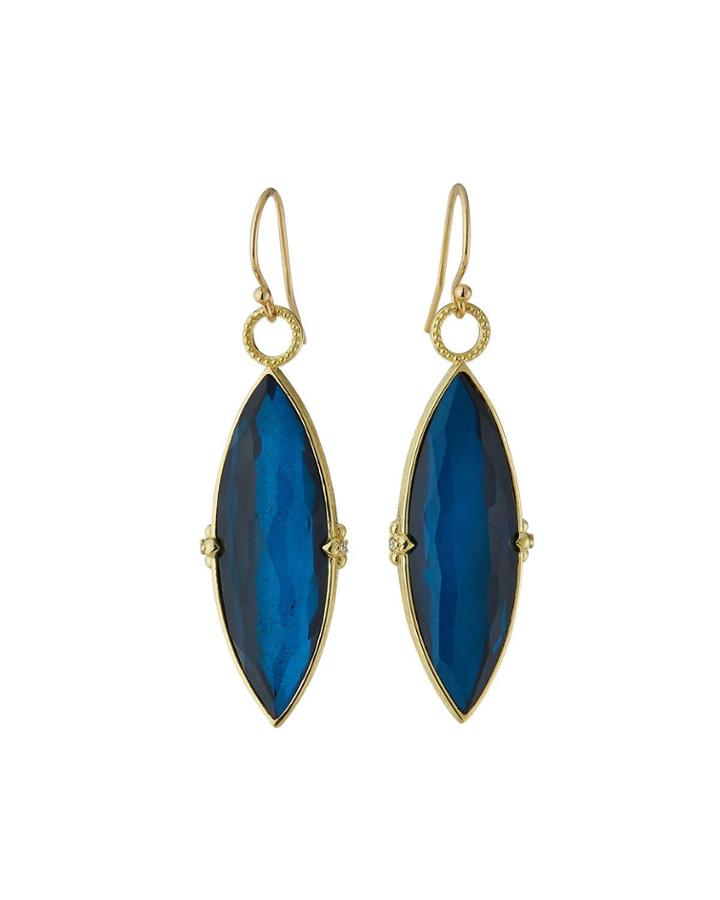 18k Yellow Gold Frosted Blue Doublet Earrings