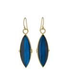 18k Yellow Gold Frosted Blue Doublet Earrings