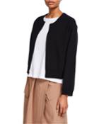 Seamed Crewneck Zip-front Bomber Jacket