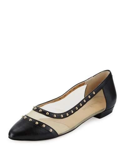 Gertrude Studded Mesh Inset Ballerina Flats, Beige/black